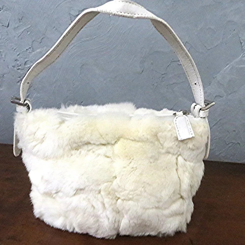 Paola by P.d.L White Rabbit Fur Purse with Leather Trim Evening or Girls - Picture 1 of 5
